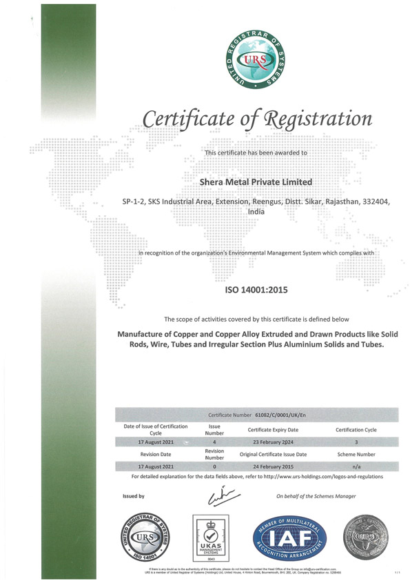 Shera Metal Pvt Ltd (ISO 14001-2015)