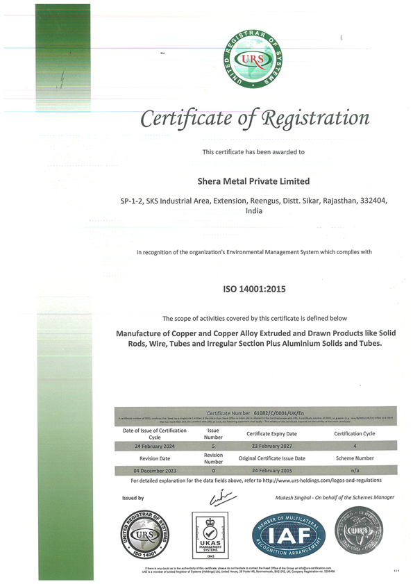 Shera Metal Pvt Ltd (ISO 14001-2015)